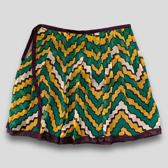 VERTIGO VINTAGE SILK CHEVRON BRIGHT Y2K 90S SKIRT YELLOW GREEN PURPLE SIZE 10 - Picture 2 of 7